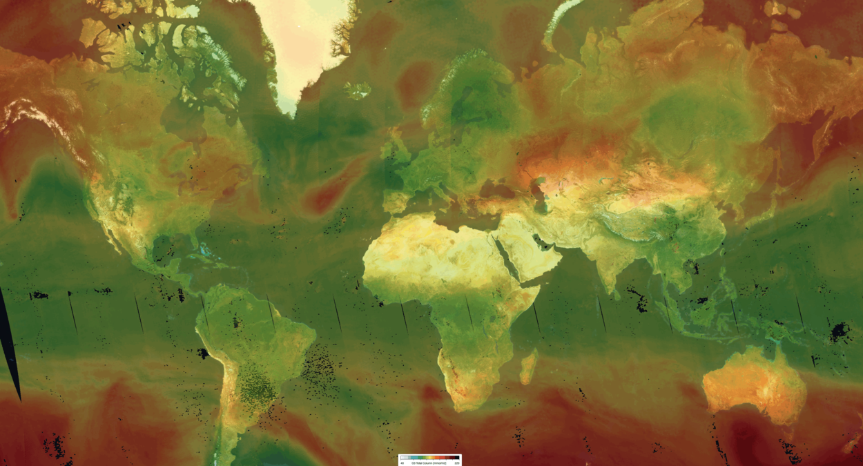 Global image of TROPOMI Ozone, 20231011